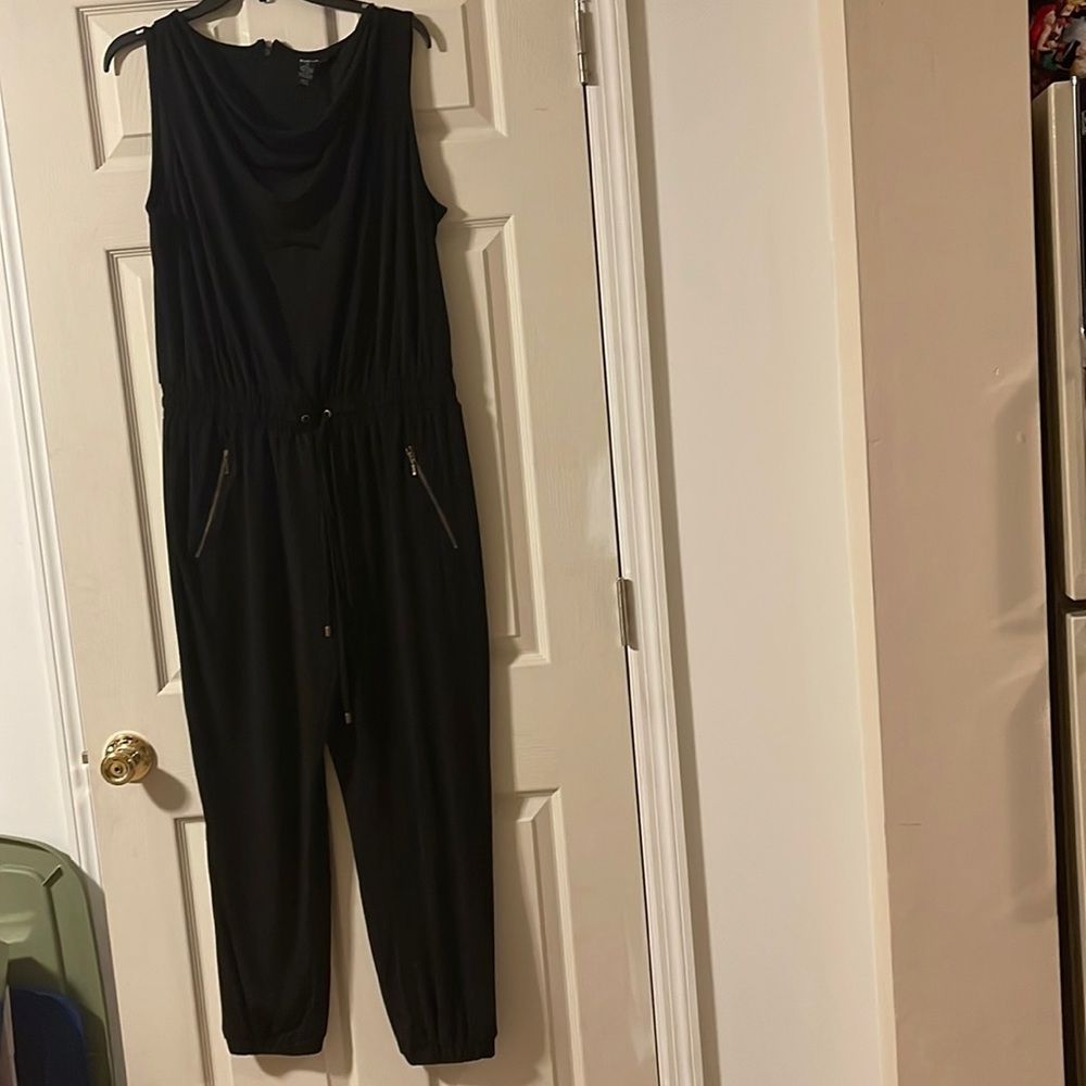 Black jumpsuit size medium style and co Macy’s elastic waist with drawstring tie